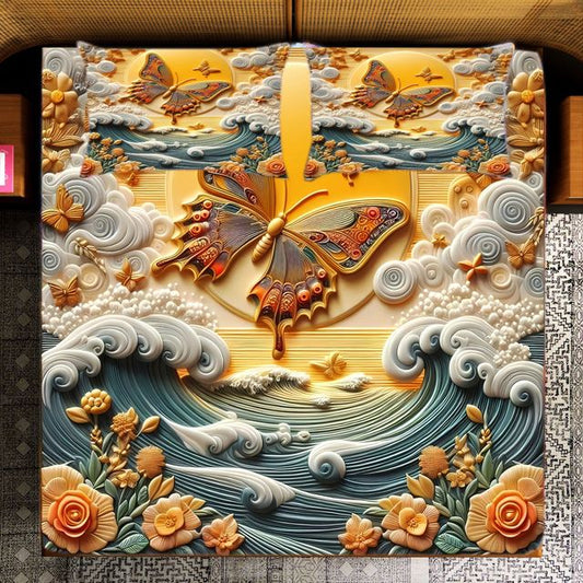 Luxury Ornate Butterfly Ocean 7D Bedsheet